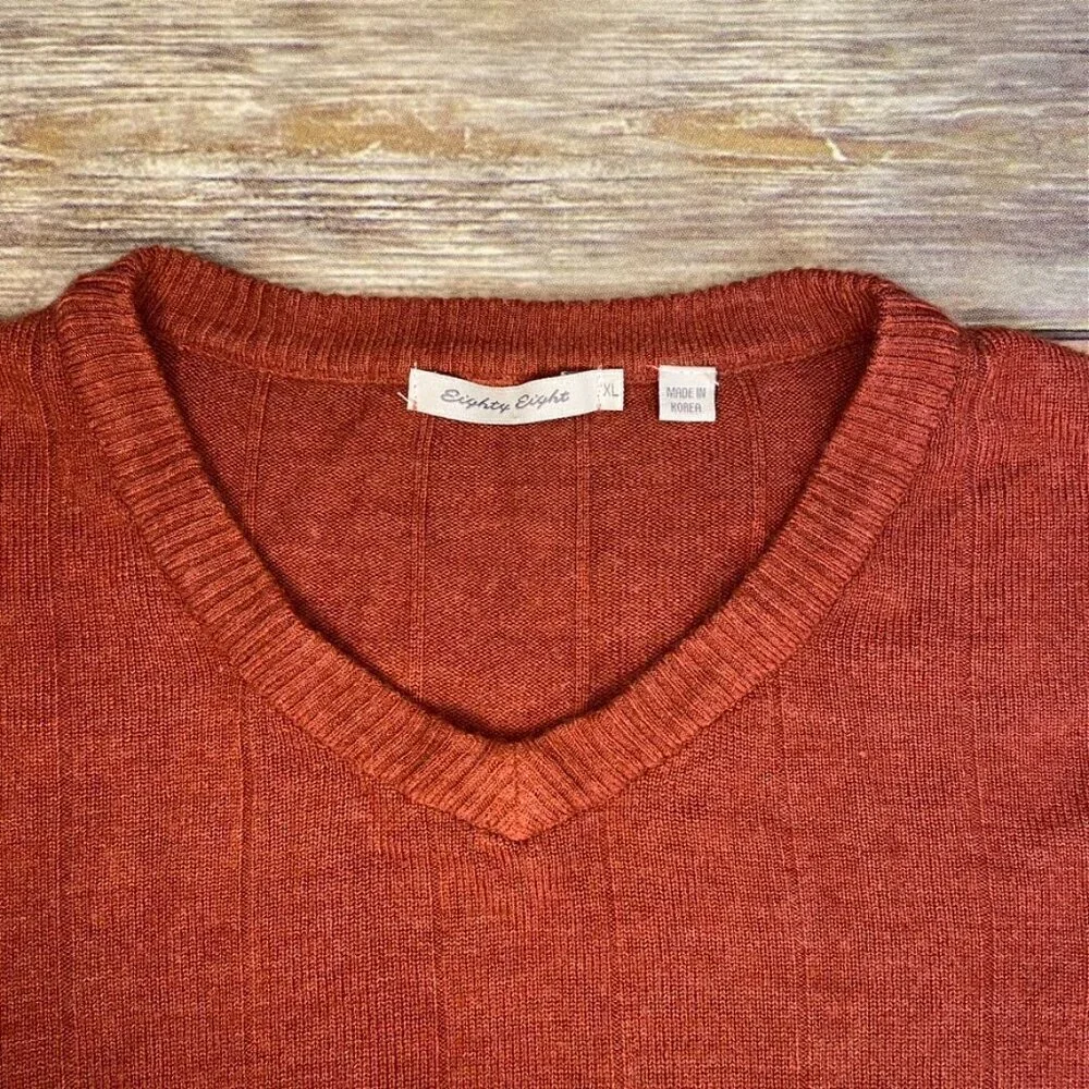 Eighty-Eight Brand Men's XL, Burnt Orange, V-Neck, Lightweight,‎ Dad Sweater
